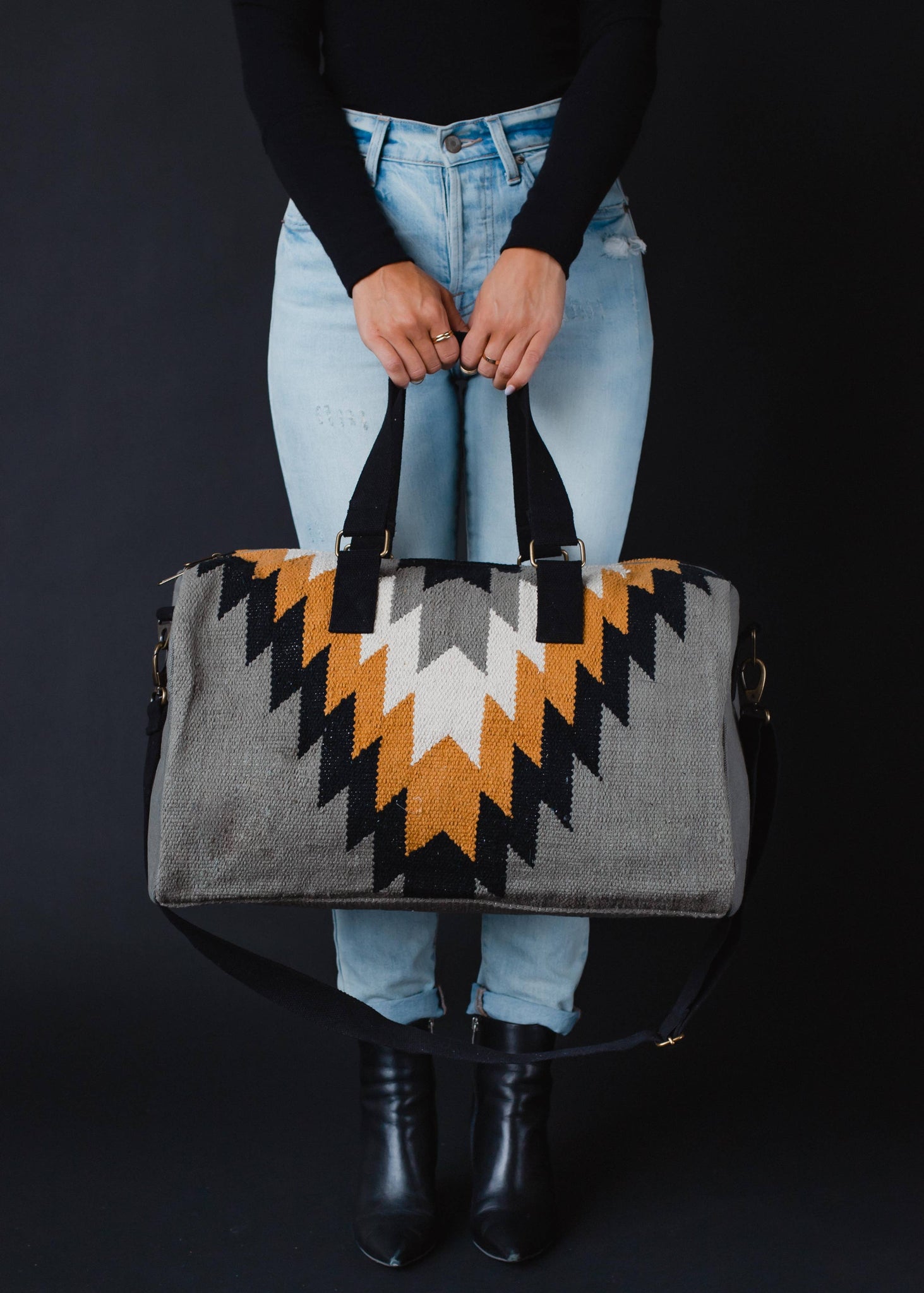 Gray, Black, Mustard & Cream Aztec Duffel