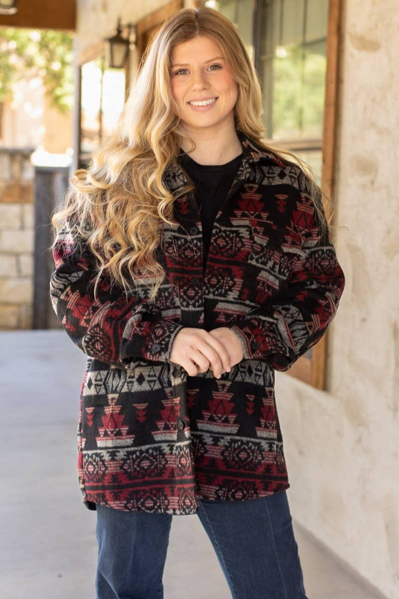WESTERN AZTEC PATTERN JACKET RED