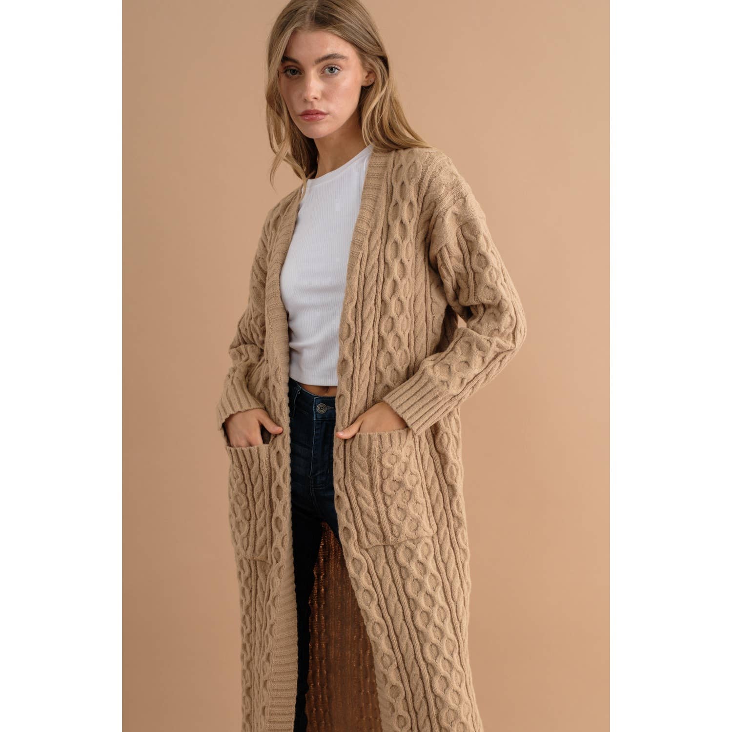 KNIT LONG OPEN CARDIGAN