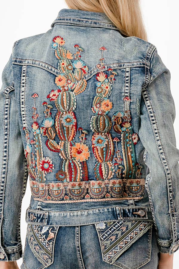 Floral Embroidery Detail Denim Jacket  | TE-61880: