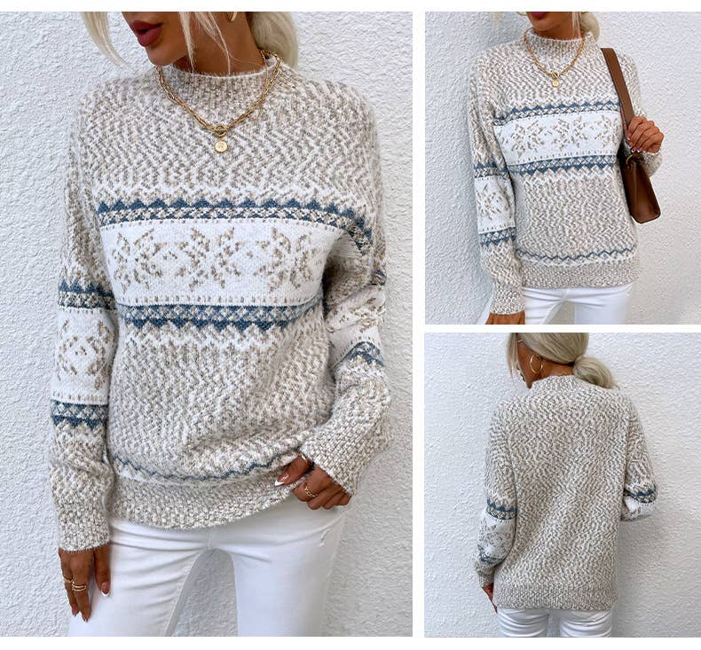 Snowflake Pattern Sweater Top: Grey