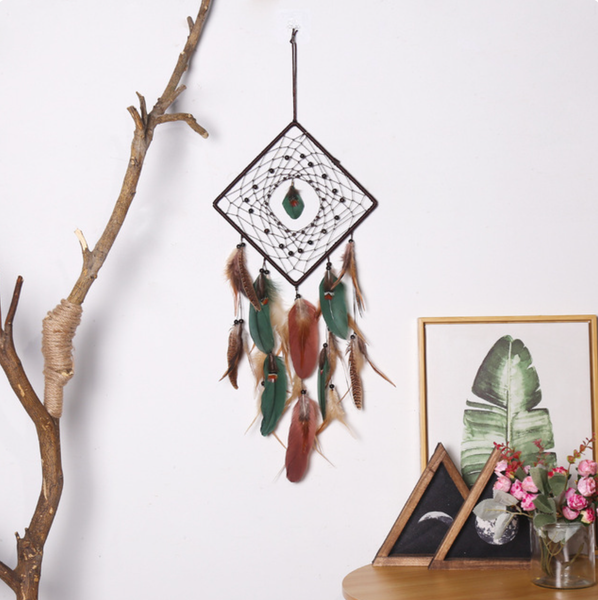 Geometric Boho Dreamcatcher with Feathers: Square