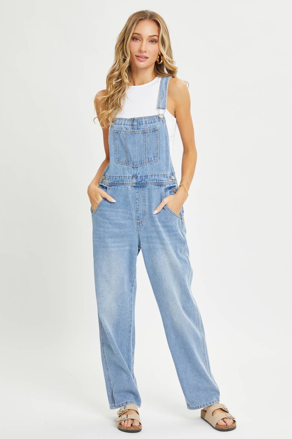 DENIM ADJUSTABLE STRAPS OVERALLS: DENIM Contemporary