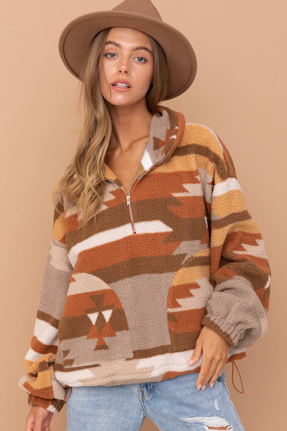 32234J - Blue B Exclusive Aztec Soft Pullover Fleece: SIENNA