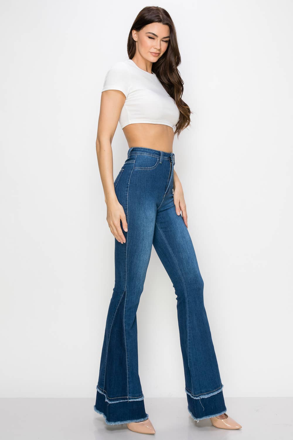 STRETCHY FLARE JEANS JZ-048 049 : MID BLUE