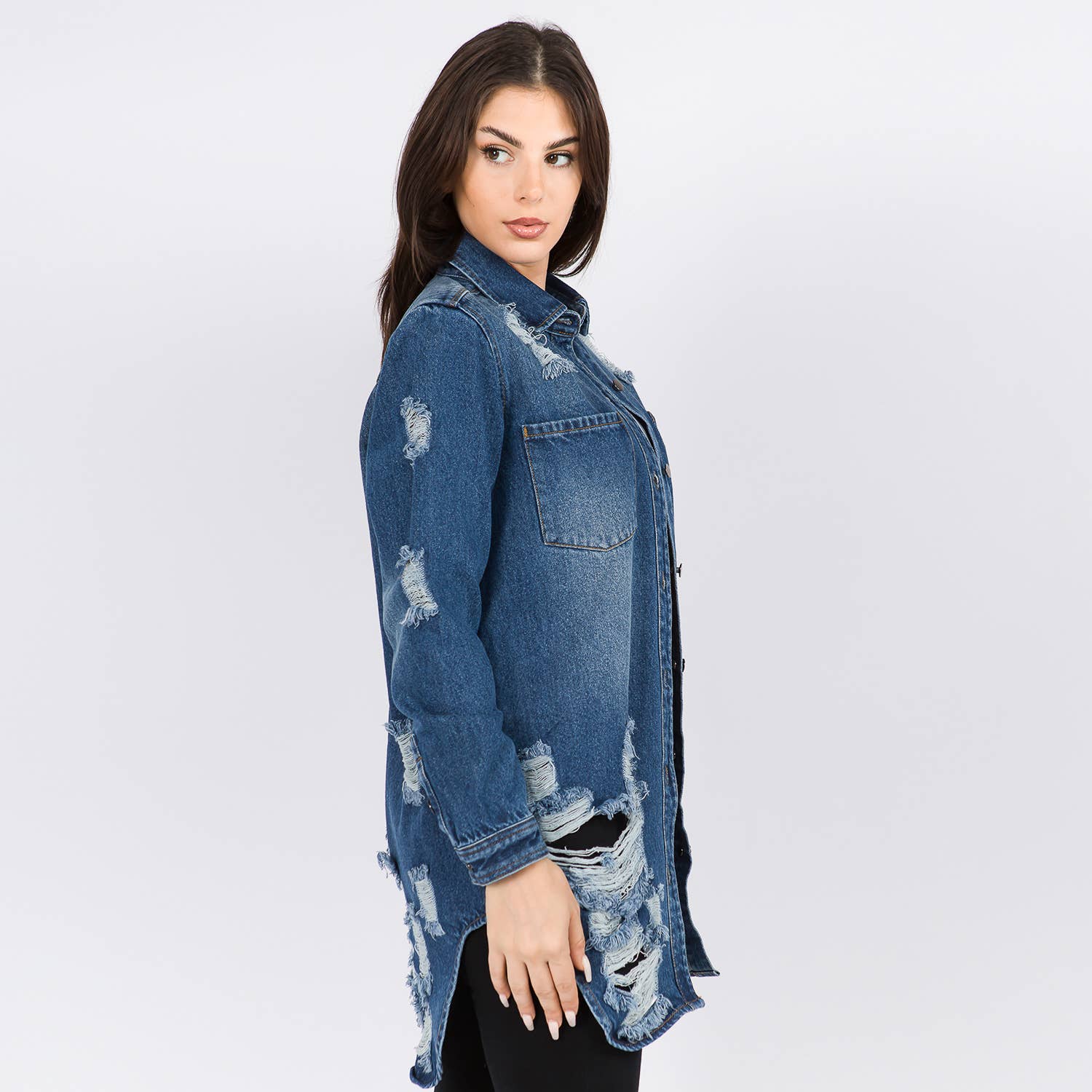 LONG LENGTH DENIM SHIRTS JACKET-RJK3712SI: