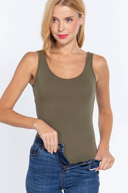 Sleeveless Double Scoop Neck Cotton Spandex