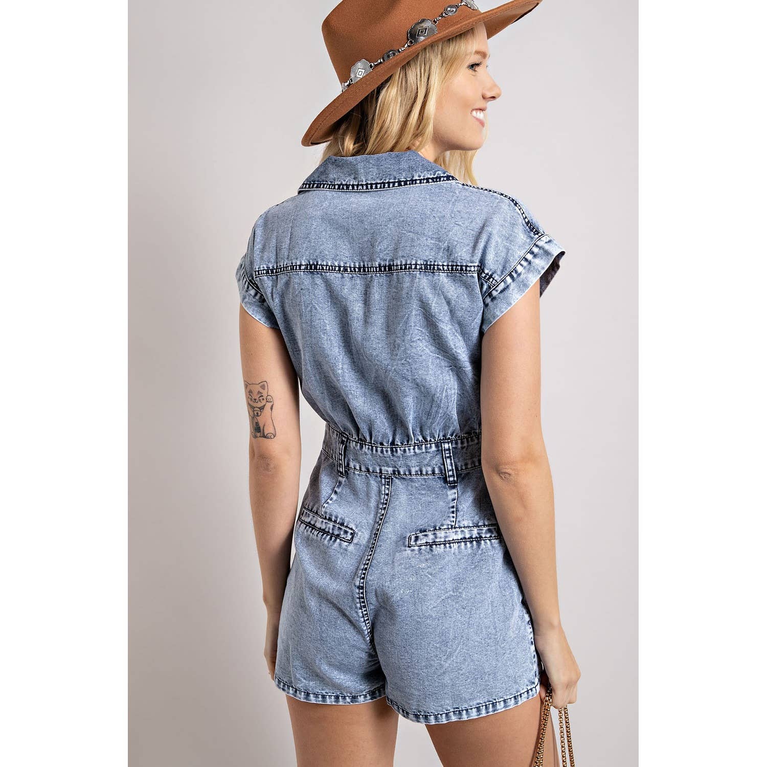Denim Collared Button Down Romper