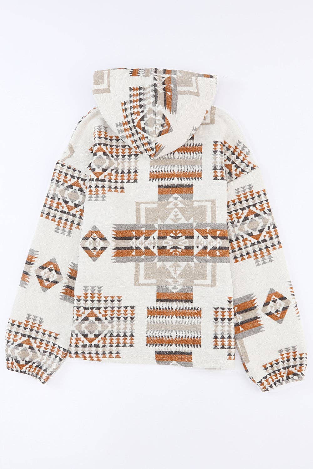 Beige Aztec Print Kangaroo Pocket Half-Zip Hoodie: Beige / 100%Polyester / M