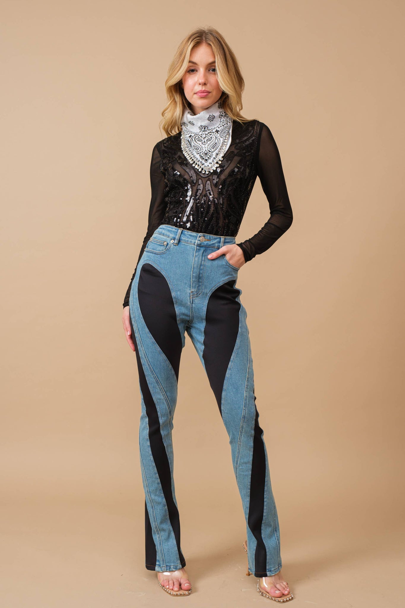 17862T - Sequin Mesh Embellished Stretch Bodysuit