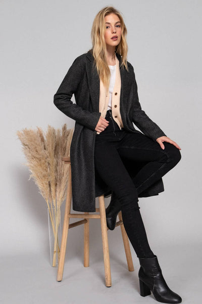 Long Sleeve Open Front Soft Felt Long Coat: