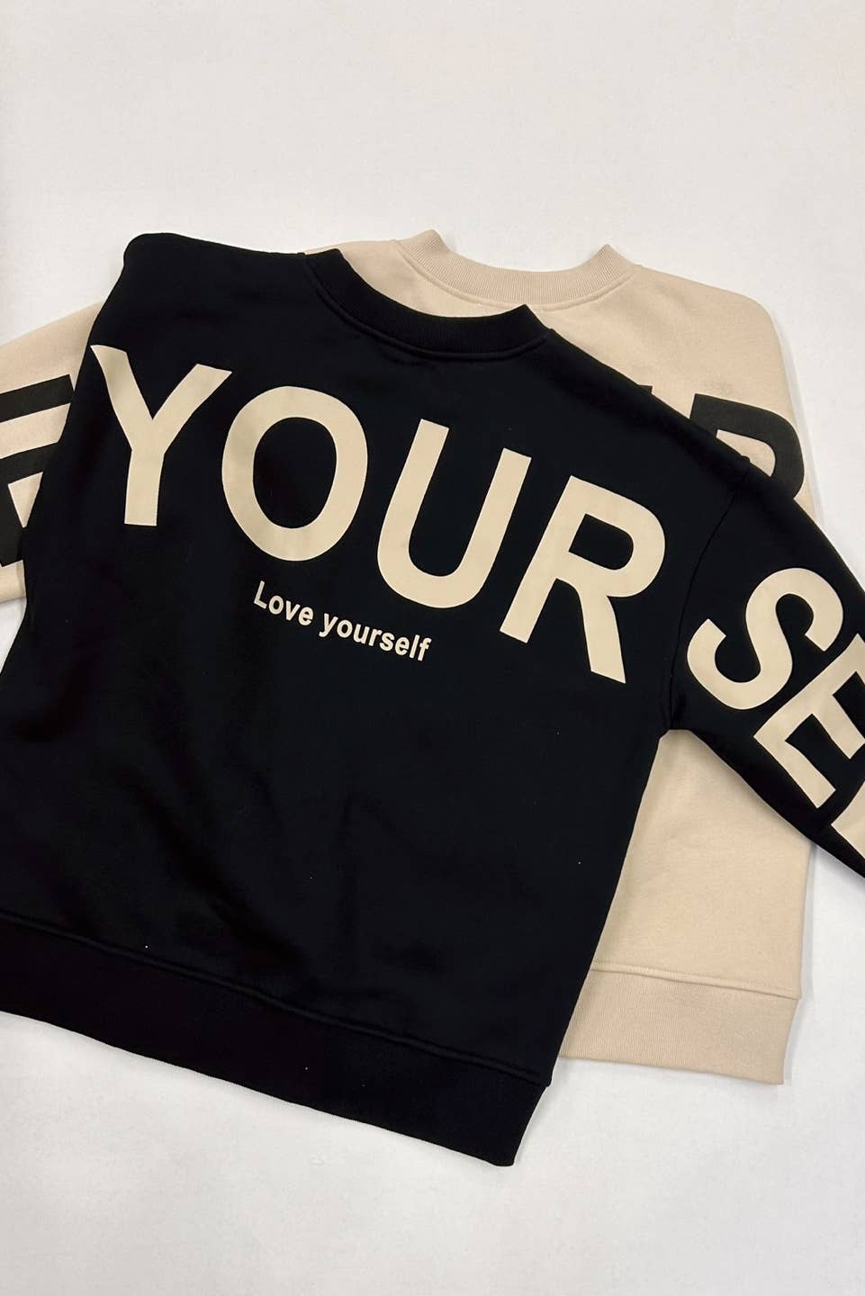 Be Yourself Love Yourself Printed Oversized Sweatshirt: BLACK