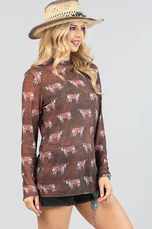 AV1230- LONGHORN PRINT SEMI SHEER