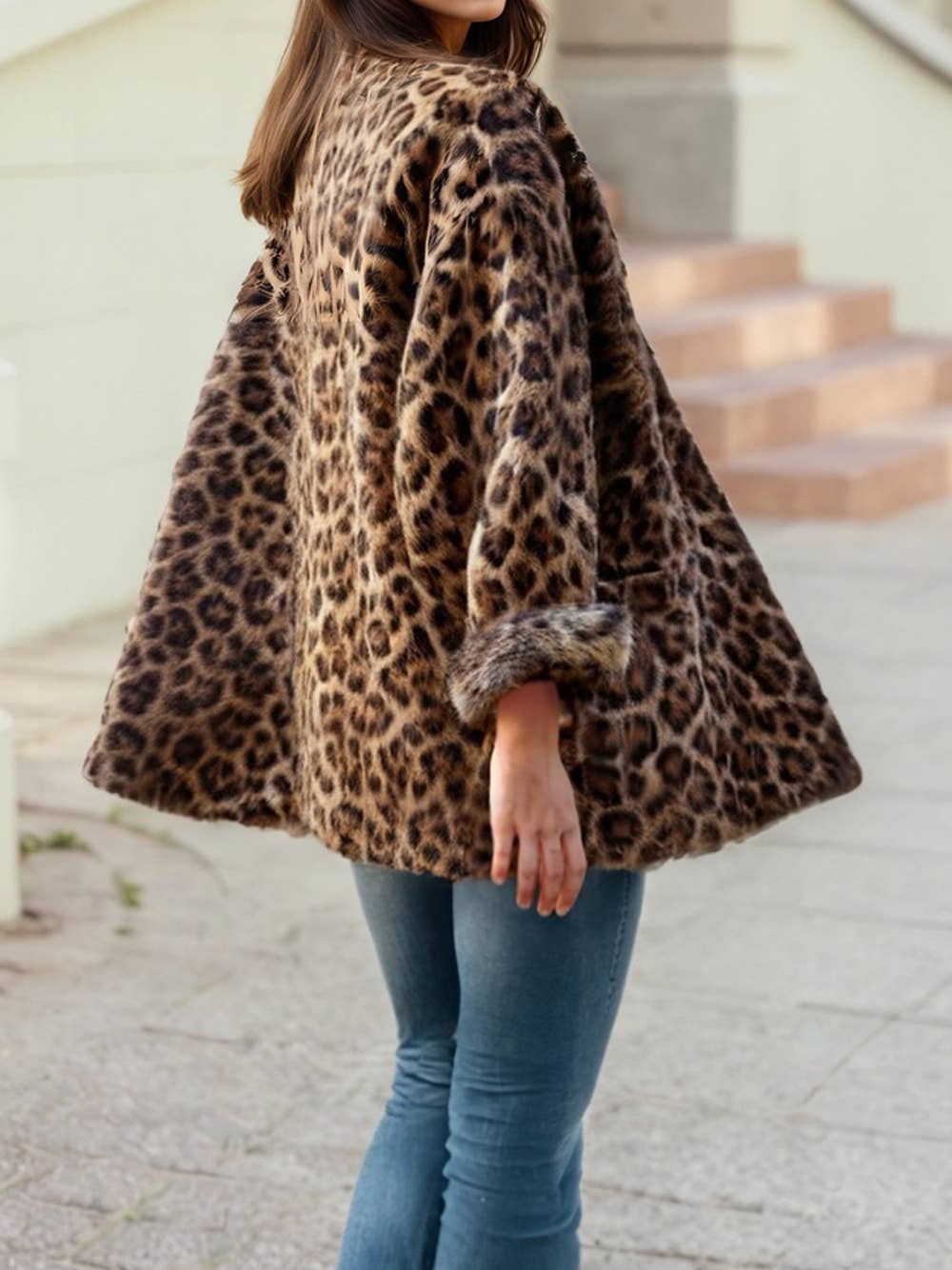 Leopard Open Casual Cardigan: Brown