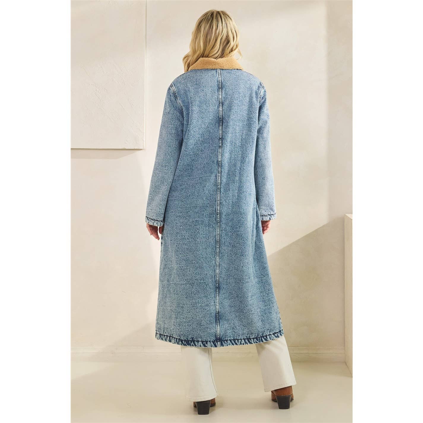 Teddy Lined Long Denim Jacket