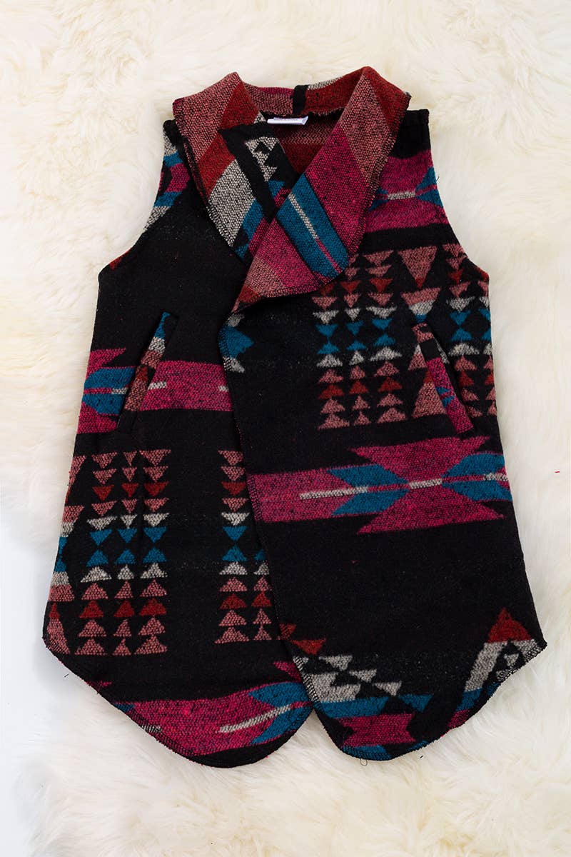 (GIRLS) BLACK & AZTEC PRINTED CARDIGAN