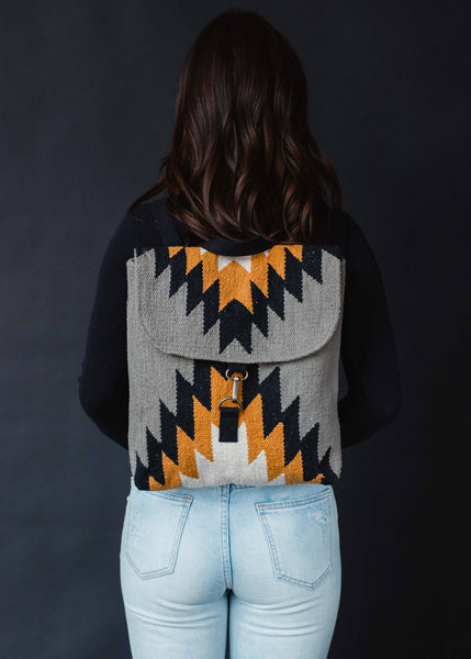 Gray, Black, Mustard & Cream Aztec Backpack