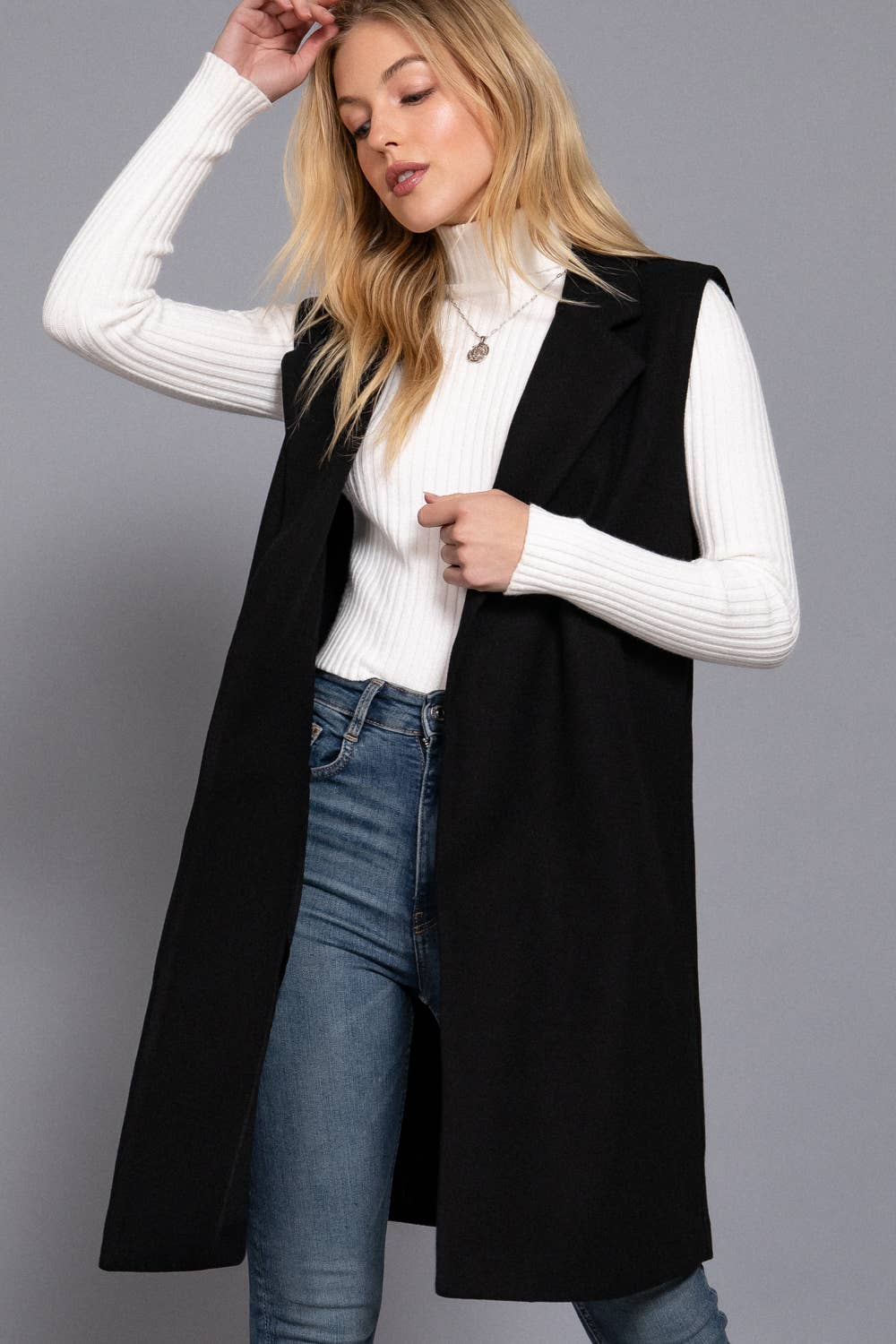Sleeveless Notched Collar Soft Open Vest: