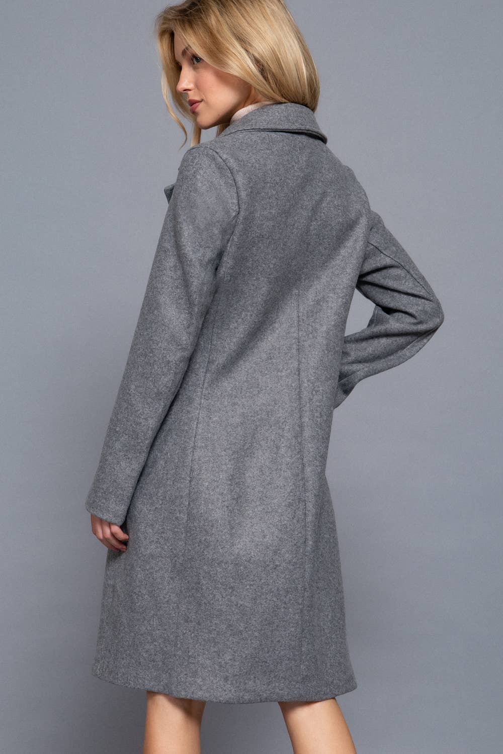 Long Sleeve A-Line Long Coat: HGY-h grey