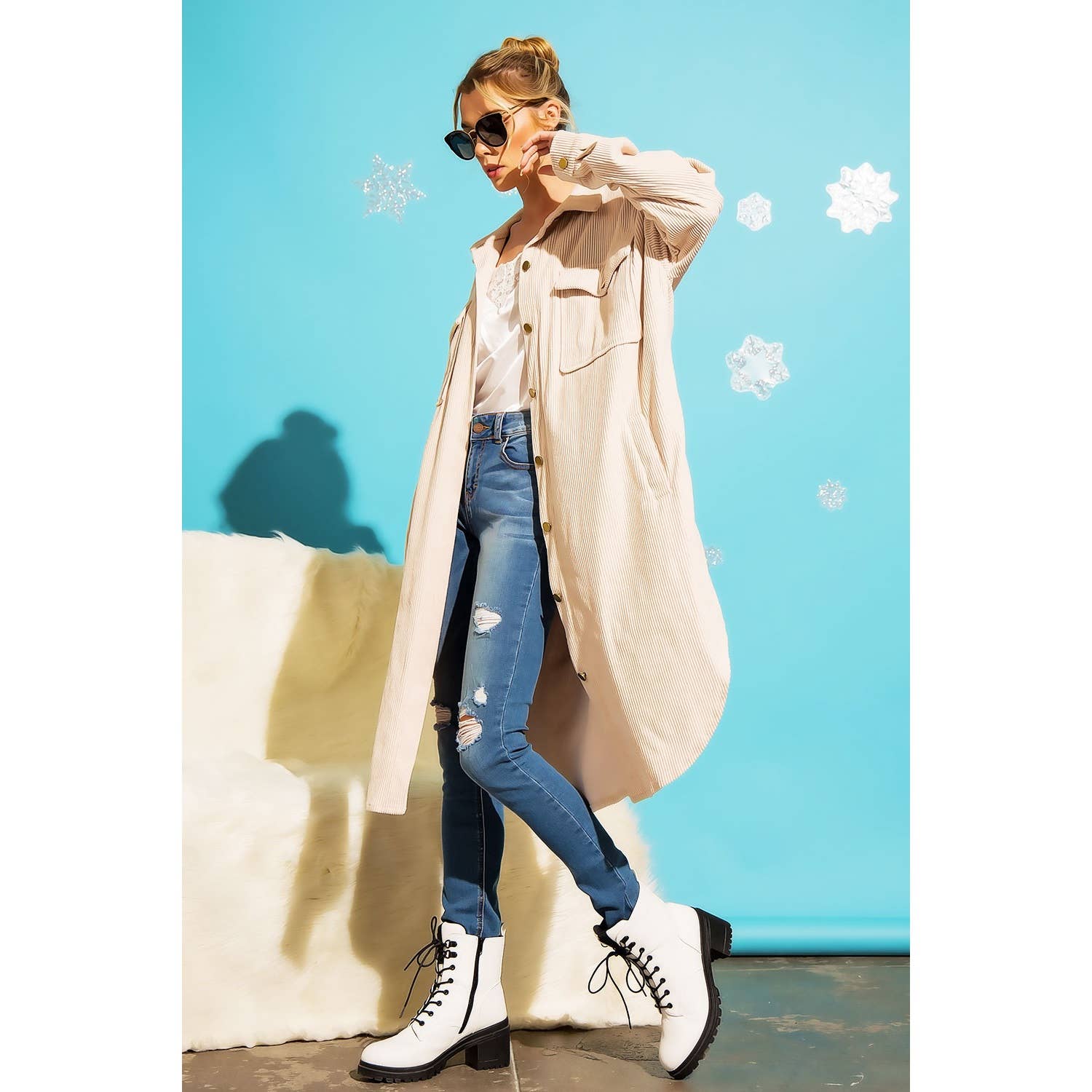 LONG CORDUROY BUTTON DOWN SHIRT JACKET SHACKET