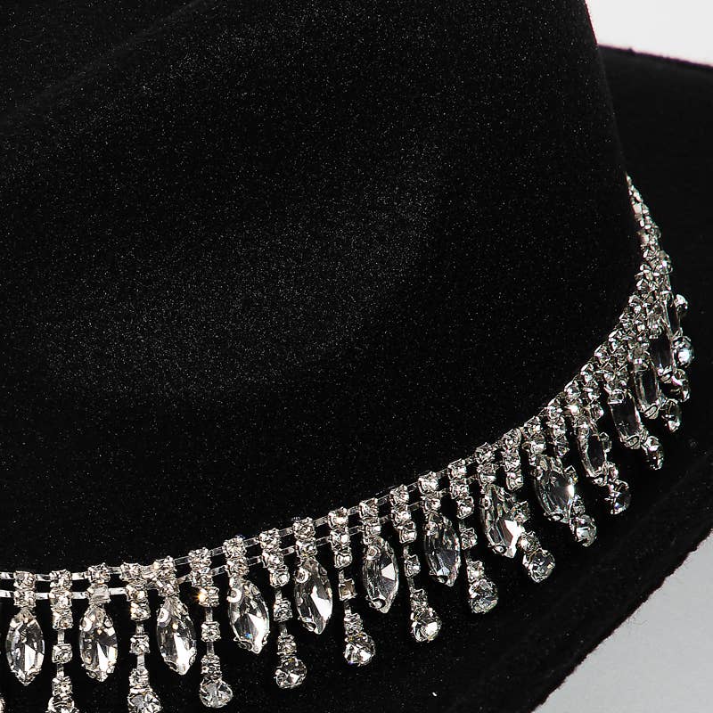 Rhinestone Fringe Chain Cowboy Hat: BK
