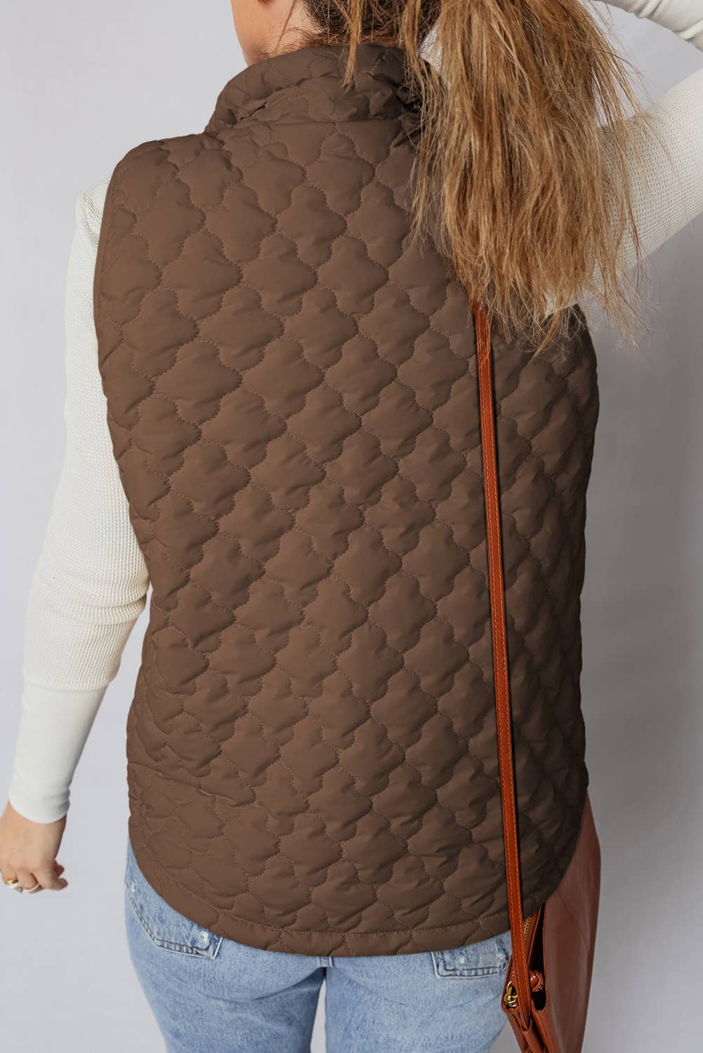 Quilted Botton Down Jacket Vest: Dark Brown