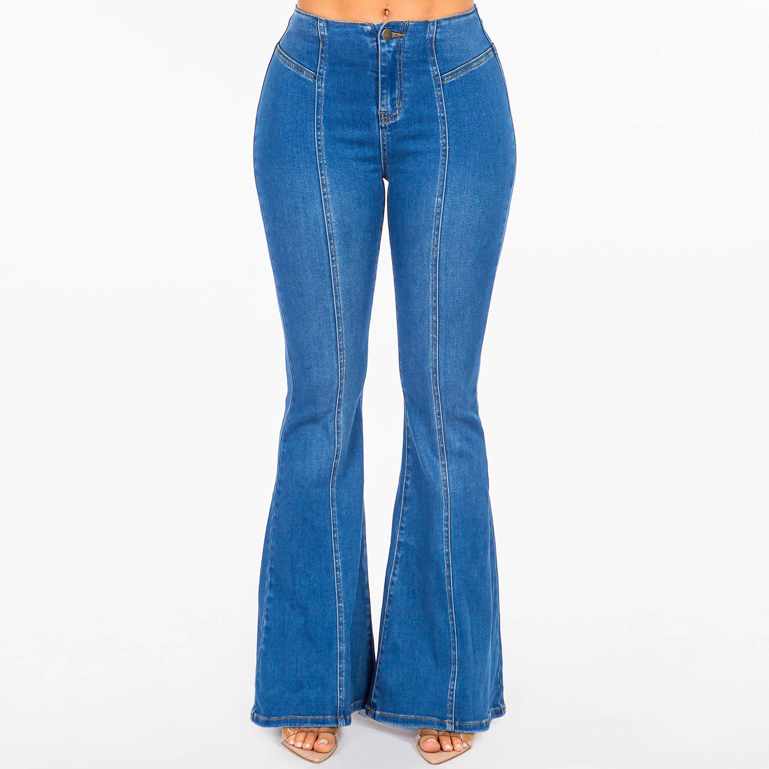 HIGH WAIST PULL ON FLARE JEANS-RJB20652: