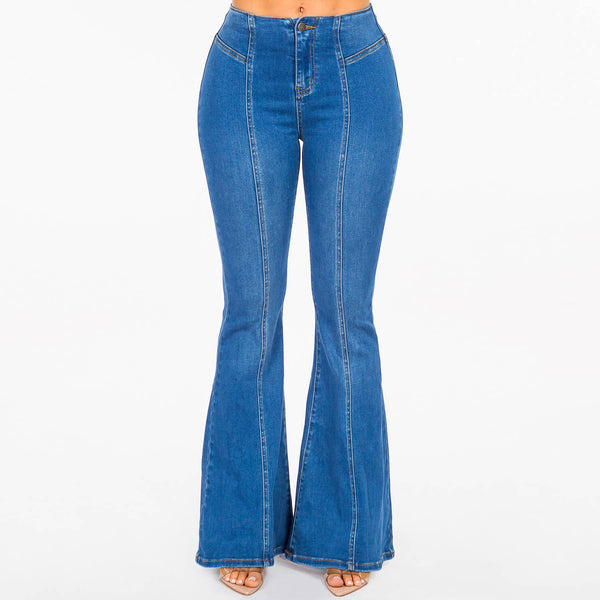 HIGH WAIST PULL ON FLARE JEANS-RJB20652:
