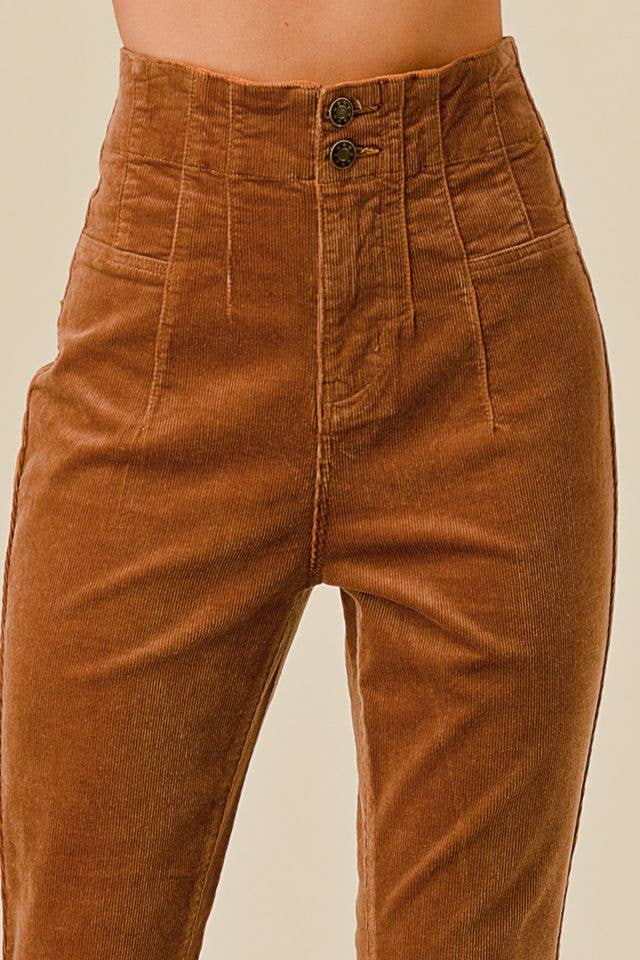 SIP6297C CAMEL CORDUROY BOOT CUT PANTS