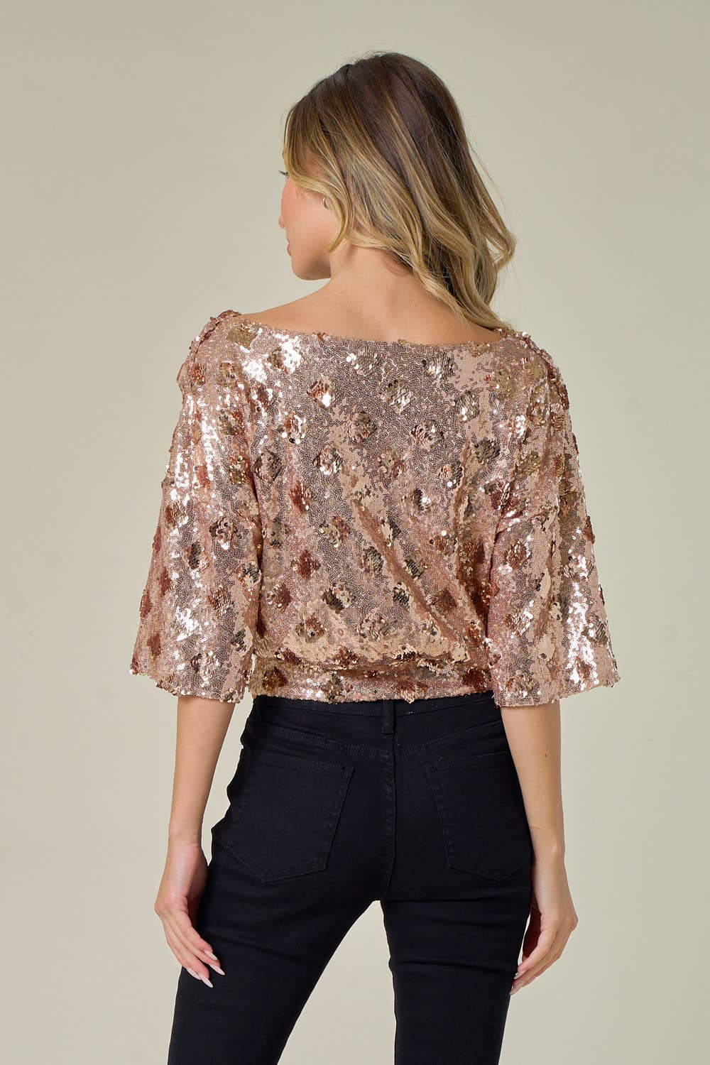 SIT3583A GOLD DROP SHOULDER HOLIDAY SEQUIN TOP