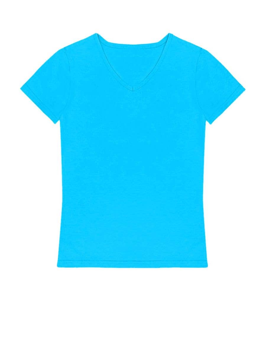 GKT-16811A Girls Softie Knit V-Neck Short Sleeve Solid Tee: Turquoise