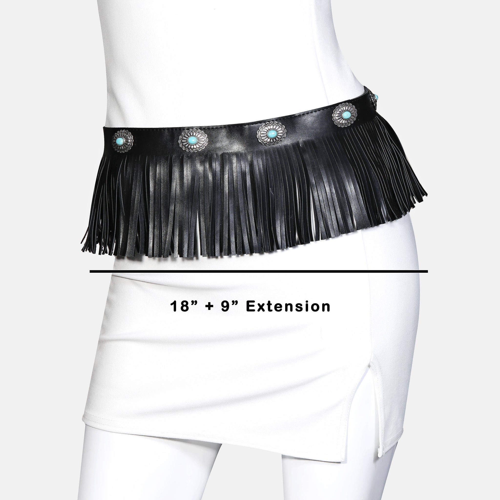 Leather Concho Fringe Belt: SBBLK