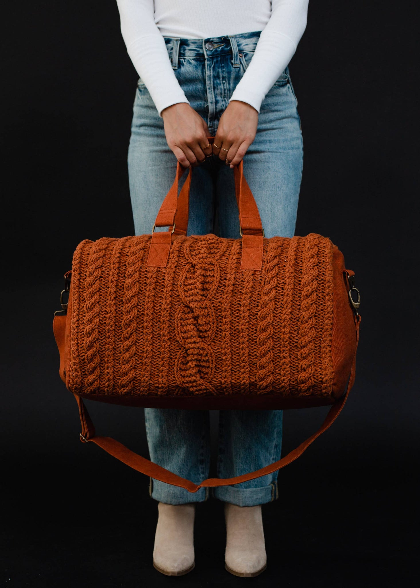 Rust Cable Knit Duffel