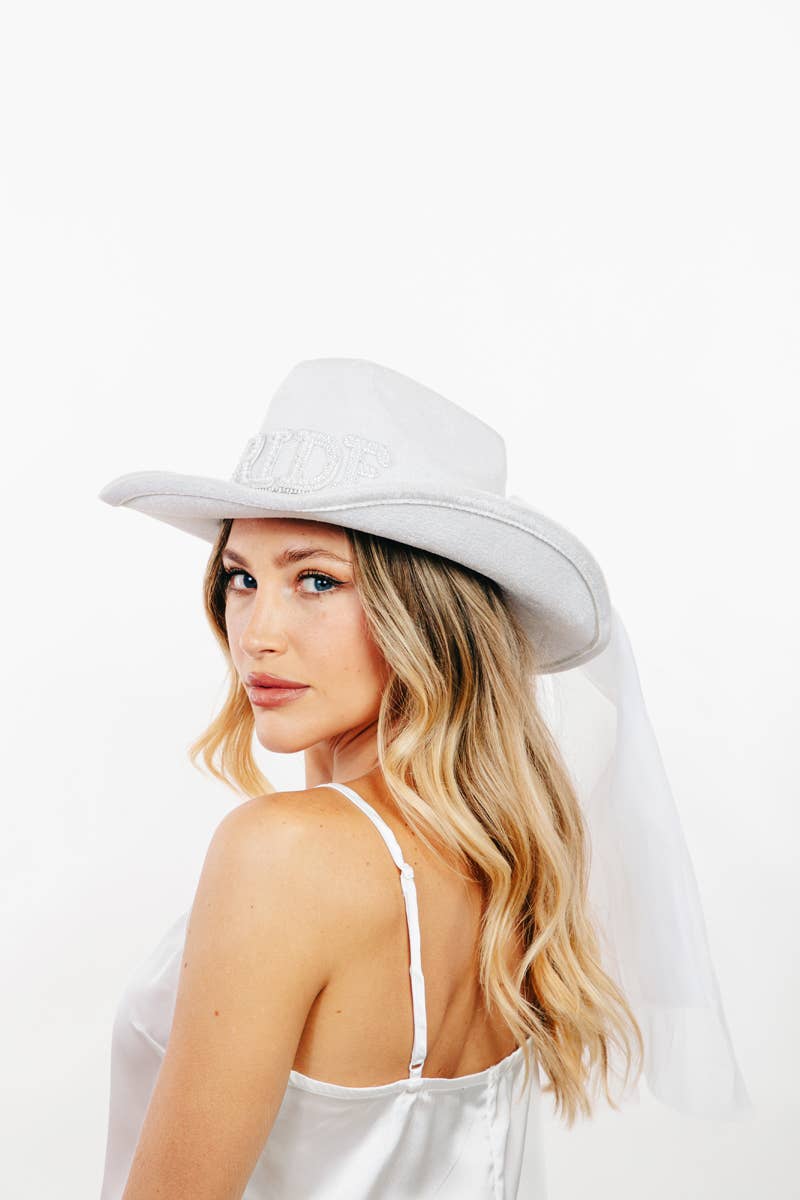 Pearl Rhinestone Stud Ribbon Bride Cowboy Hat: IV