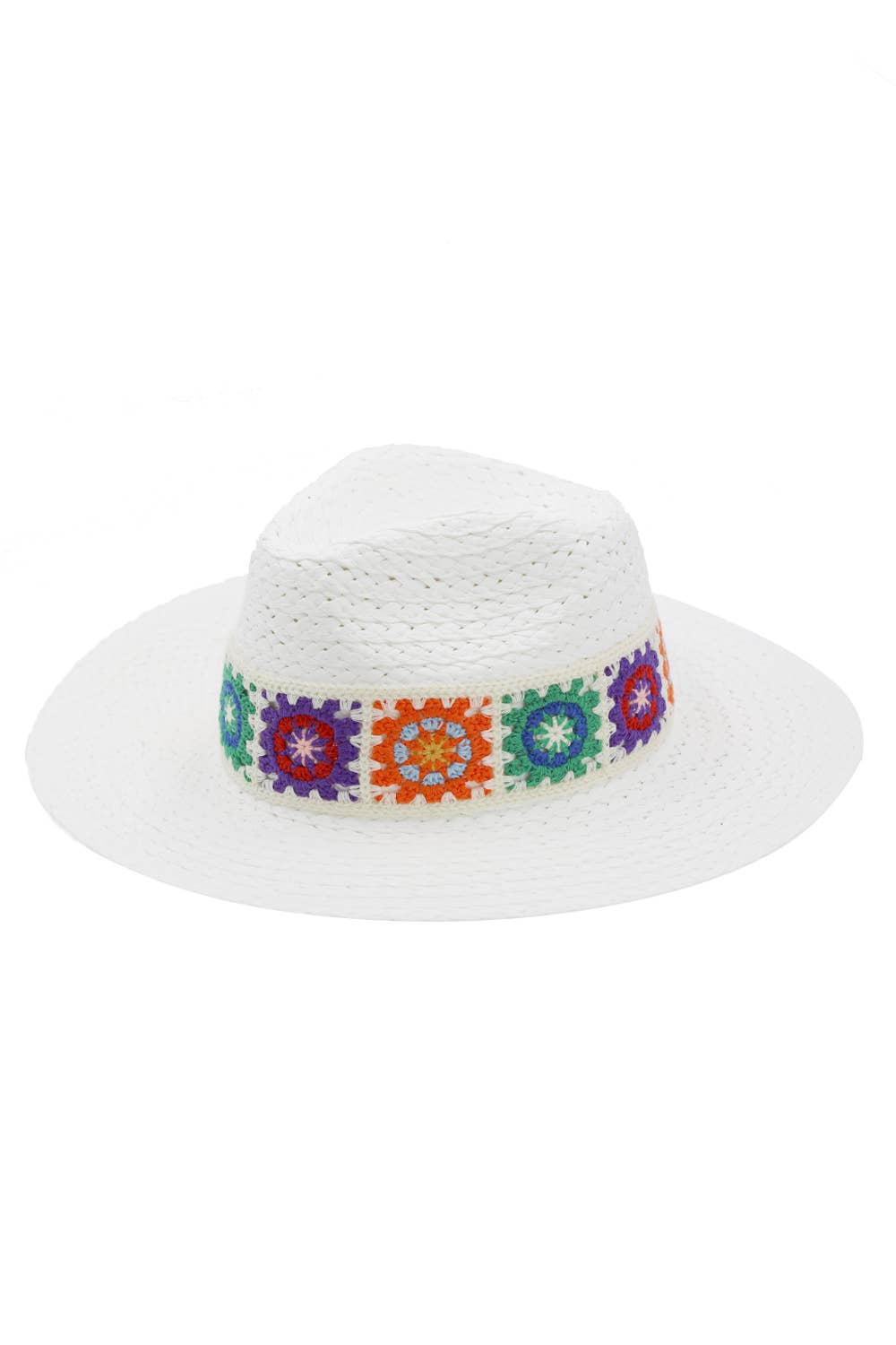 Floral Crochet Band Straw Hat: