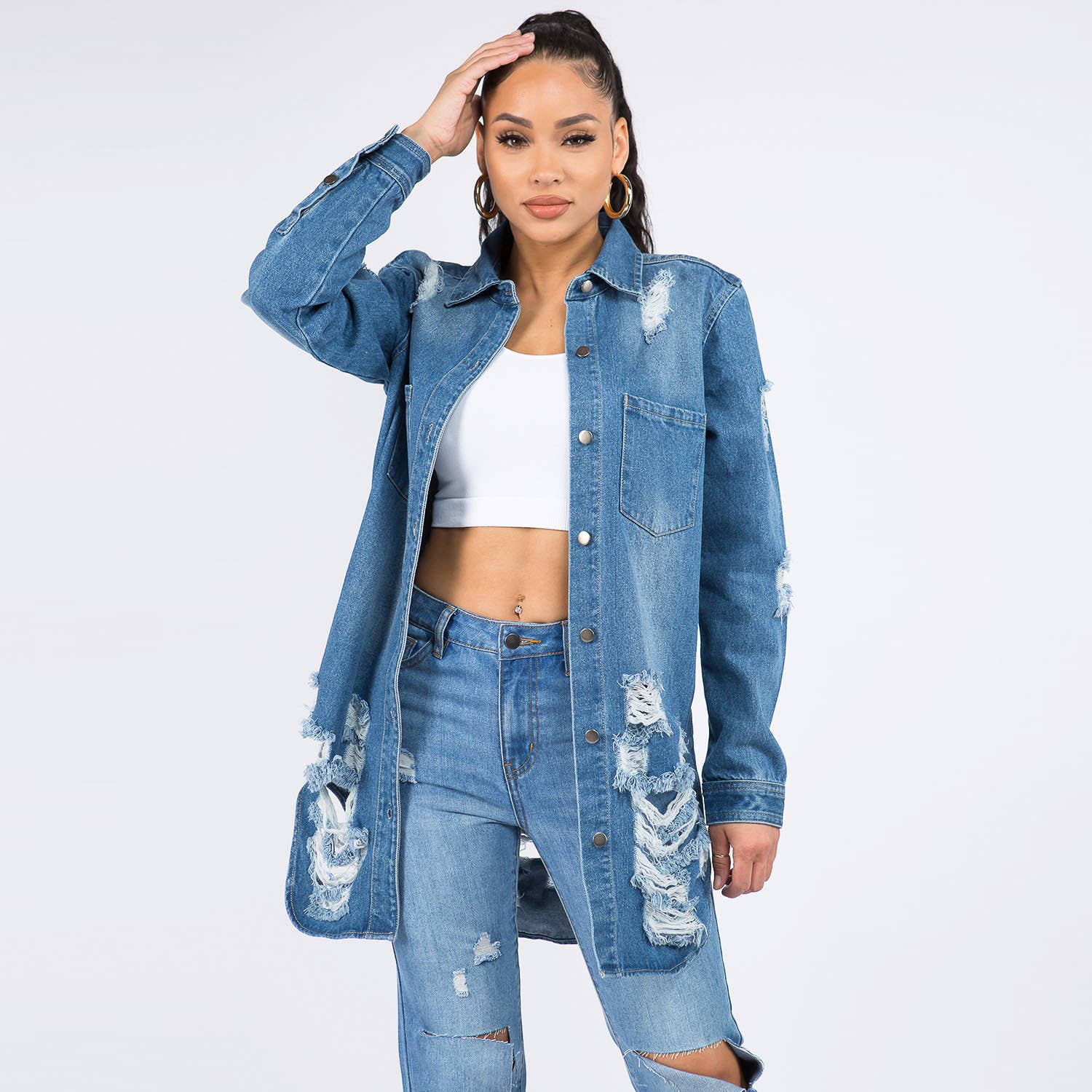 LONG LENGTH DENIM SHIRTS JACKET-RJK3712SI: