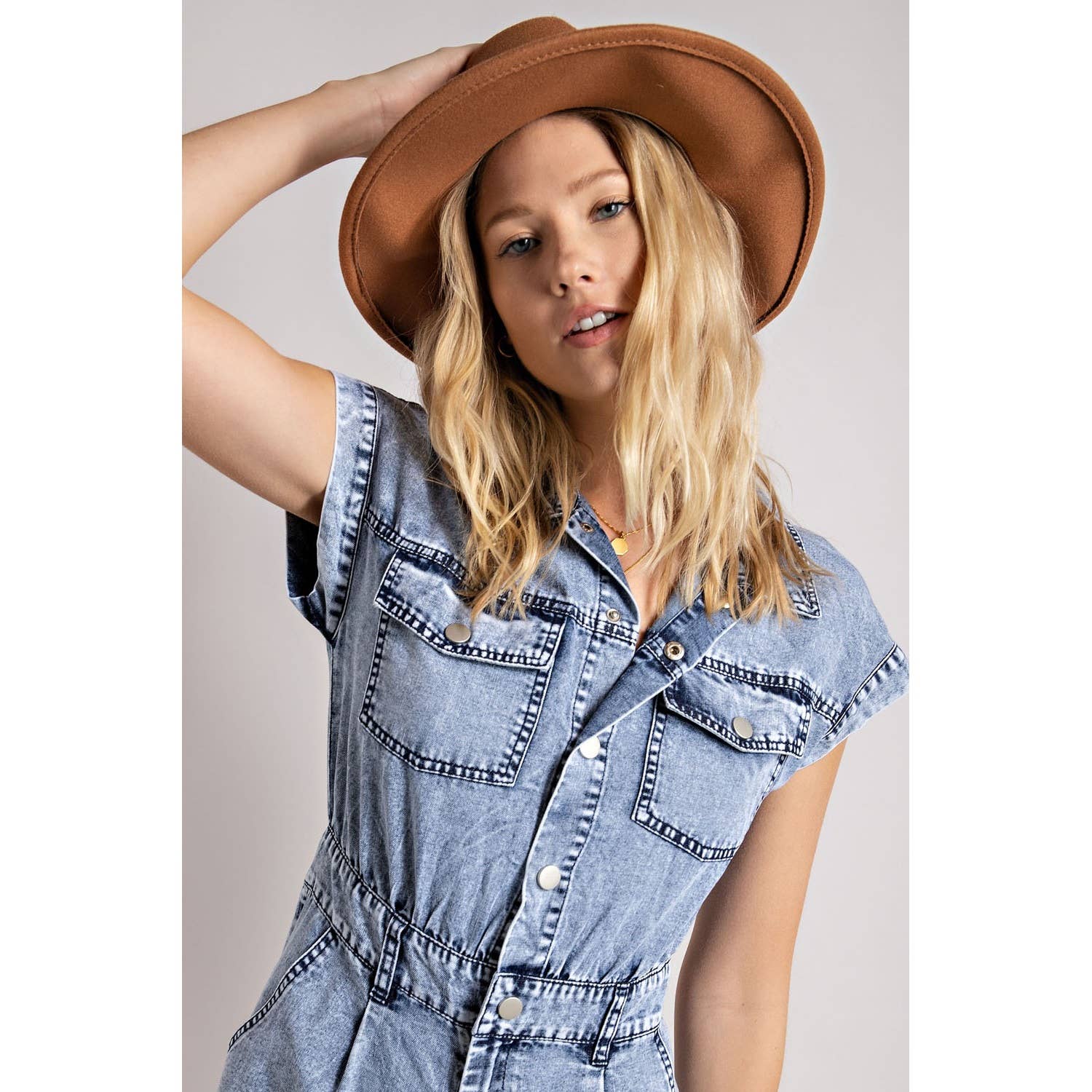 Denim Collared Button Down Romper