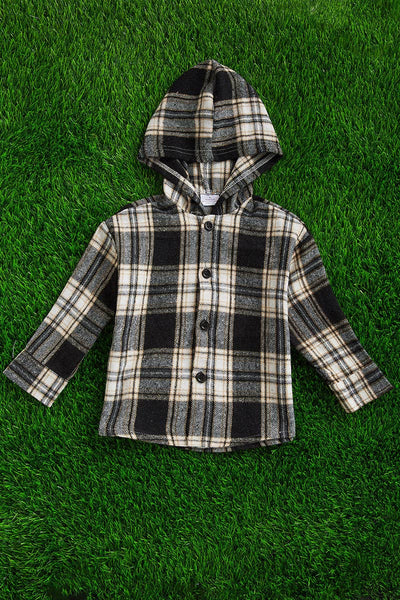 BABY TO BIG KID, BLACK, WHITE & YELLOW/ PLAID HOODIE SHIRT. TPG651122259-AMY: