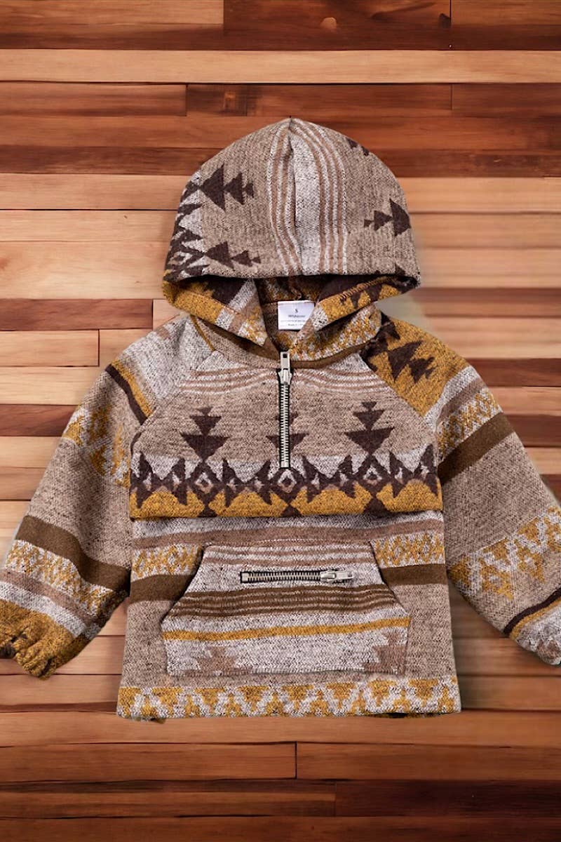 (WOMEN) TAN/MUSTARD AZTEC PRINTED PULLOVER. TPW65113017-AMY: