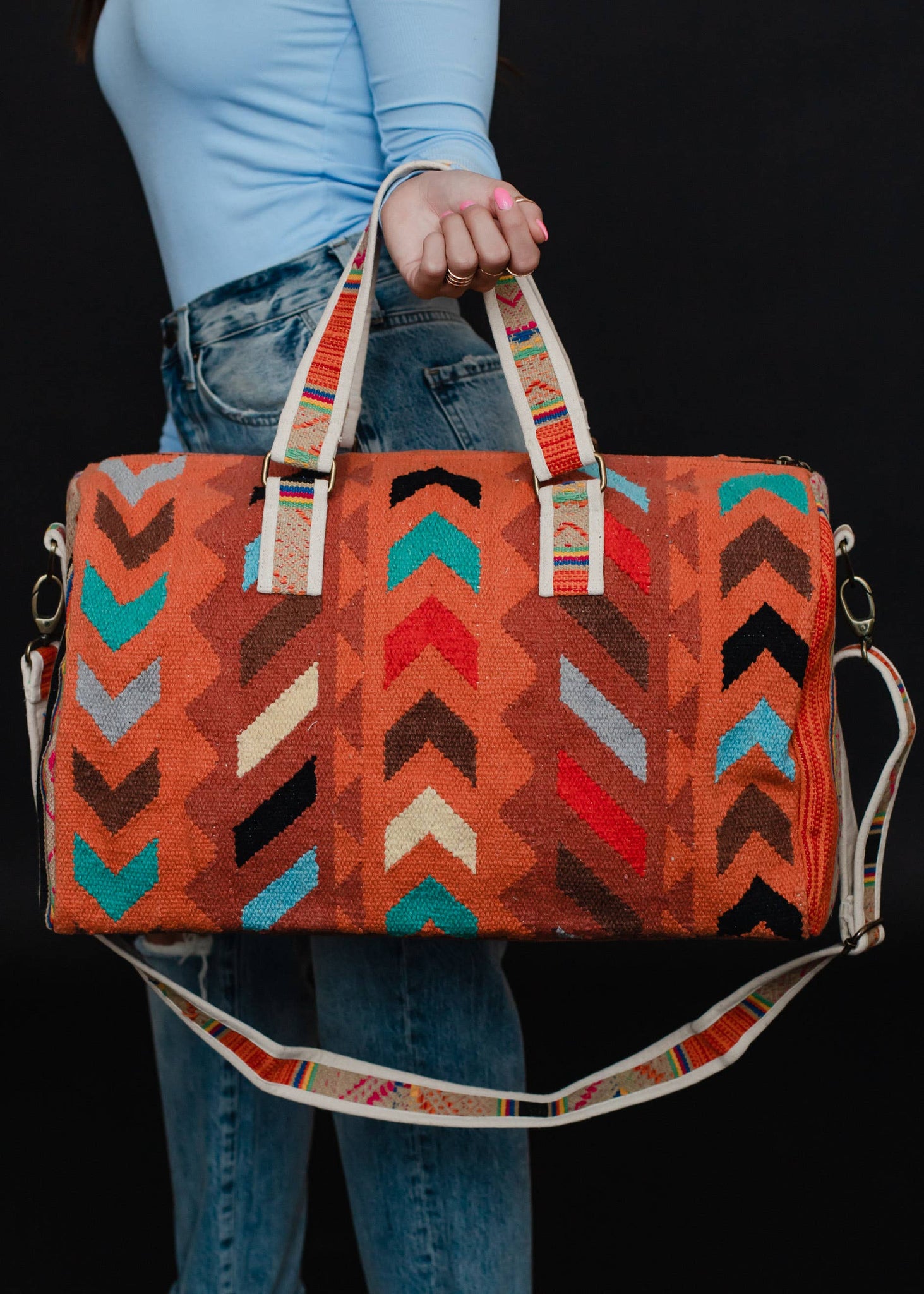 Orange & Multicolored Aztec Duffel