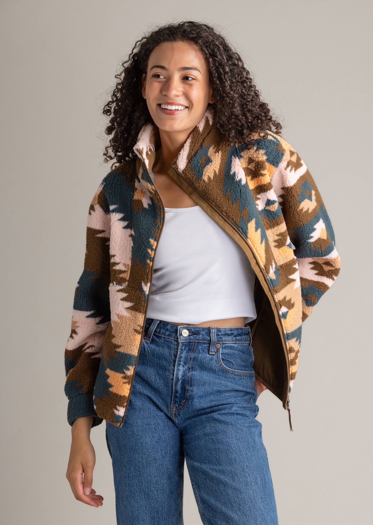 Women's Ainsley Full Zip Ultra Plush Sherpa Jacket: Sepia Aztec Prairie