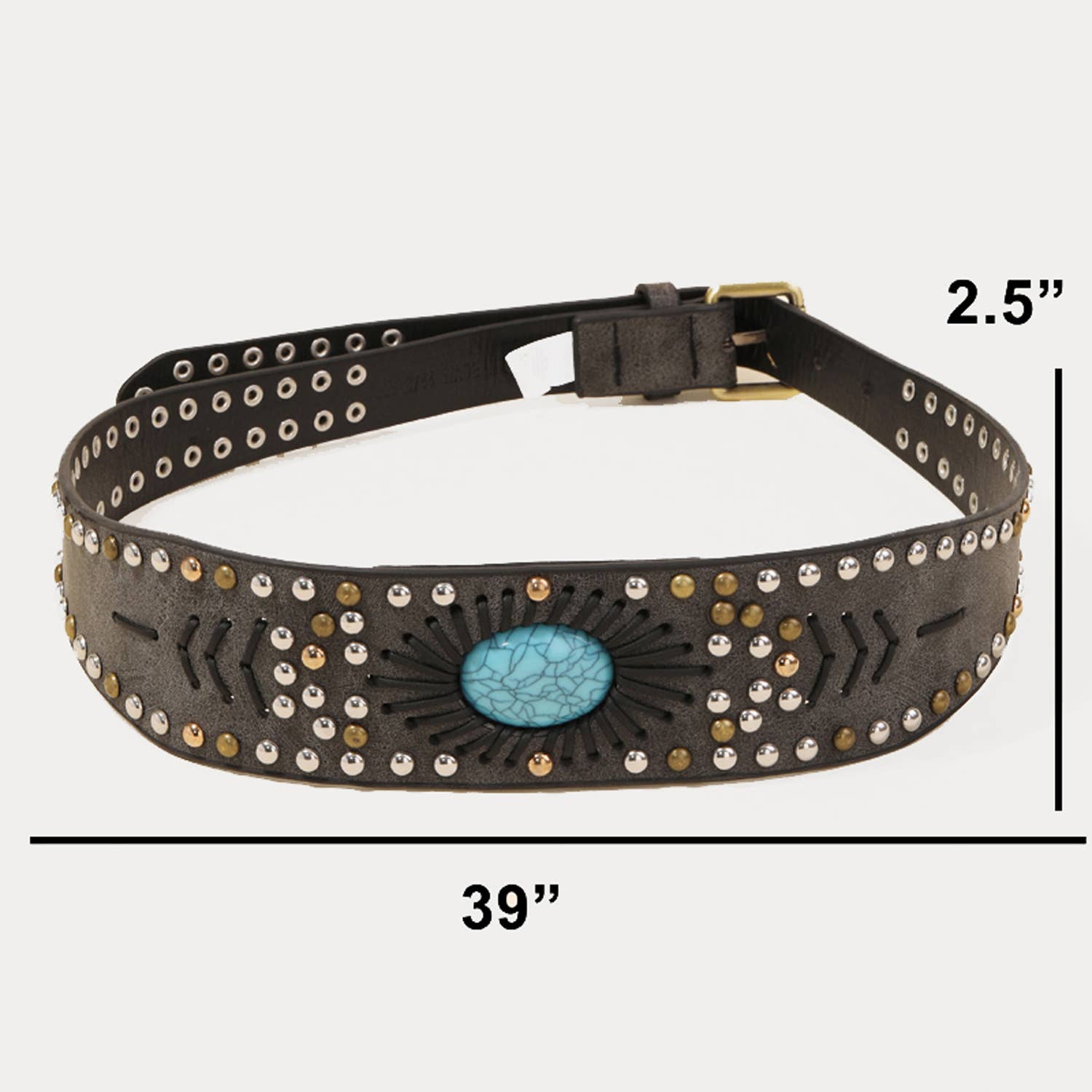 Double Studded Faux Leather Belt: BK