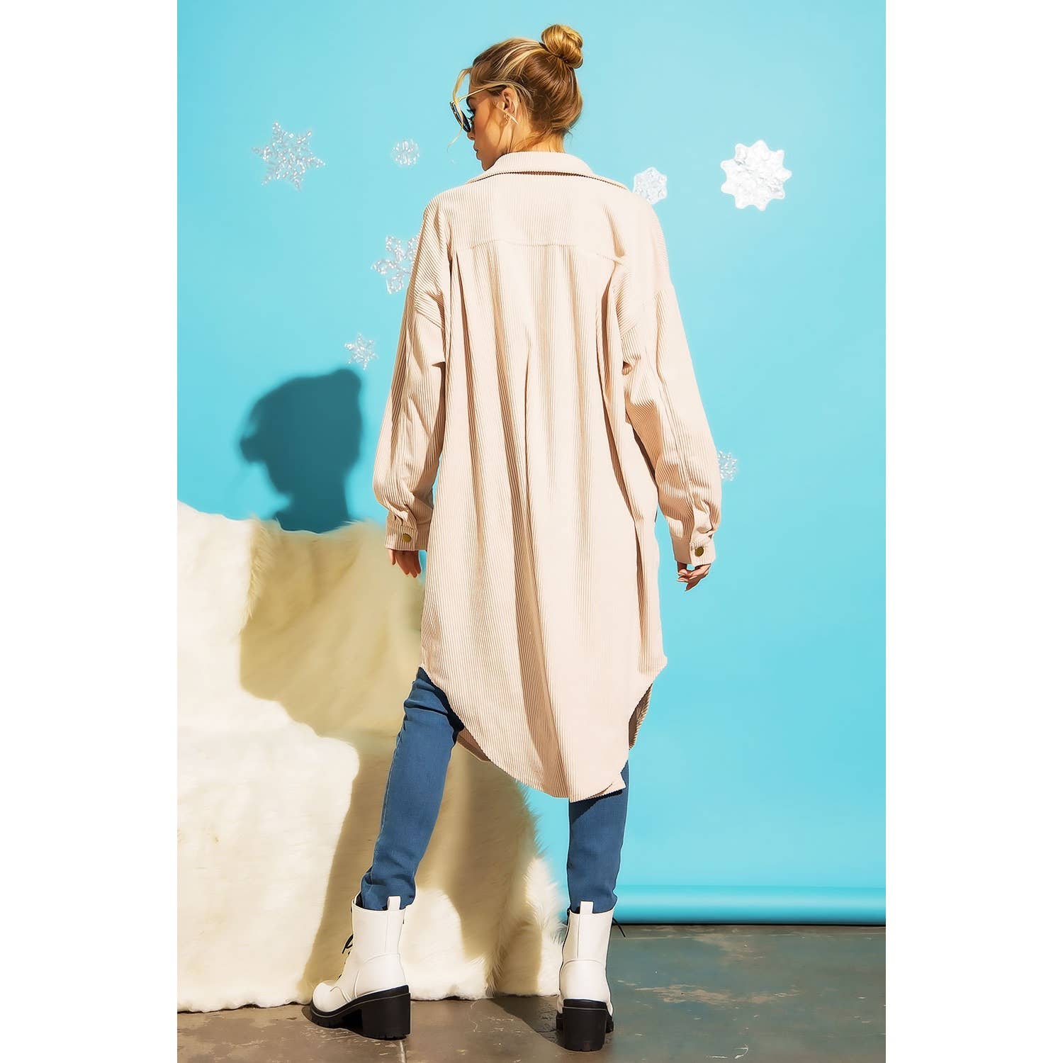LONG CORDUROY BUTTON DOWN SHIRT JACKET SHACKET