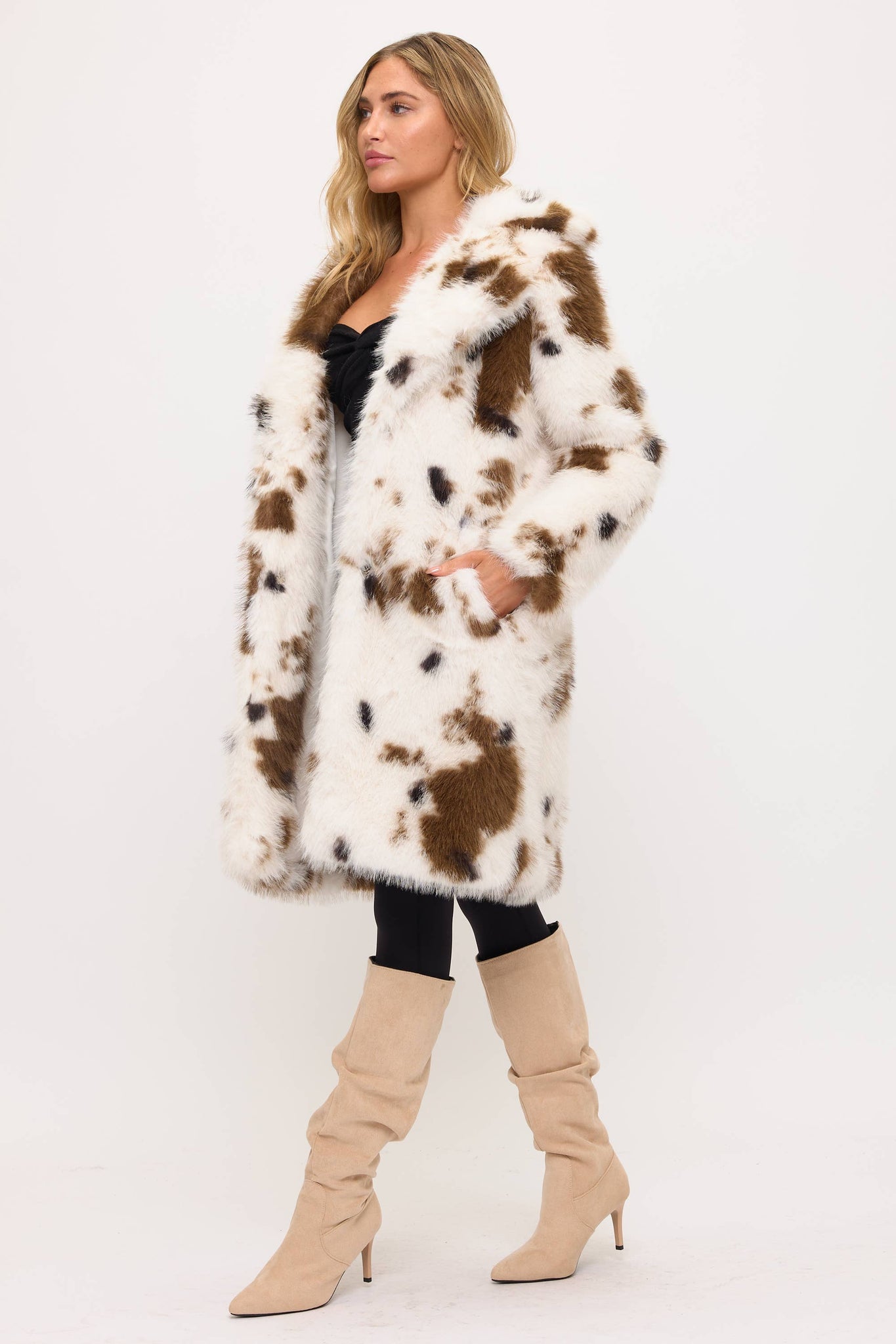 CLAFC0158: Cowgirl Luxe Faux Fur Coat: Cow Print