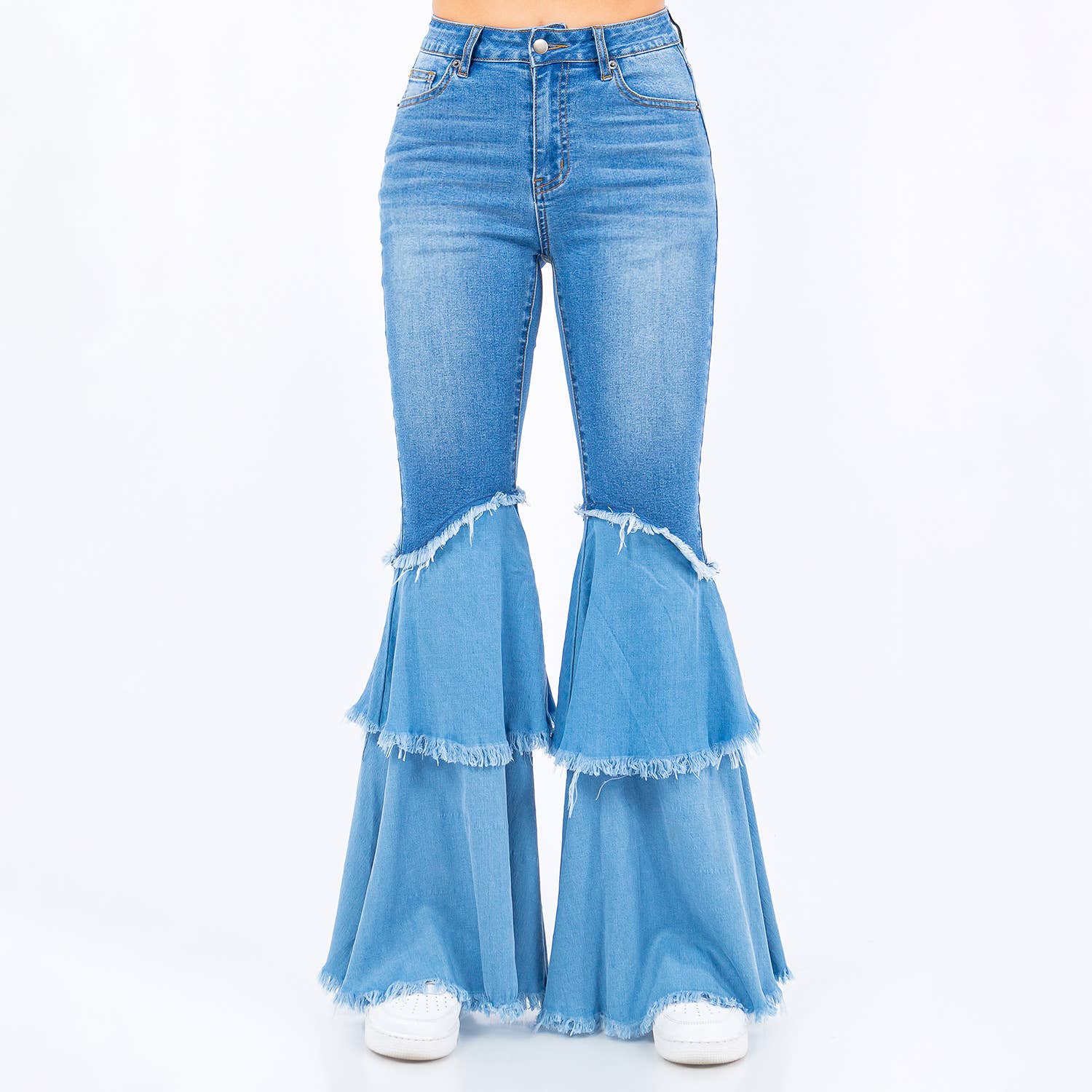 DOUBLE LAYERED FLARE JEANS-RJB20884: