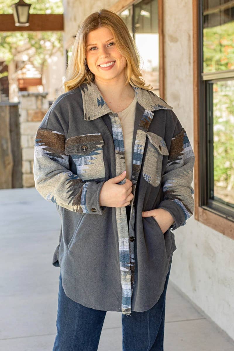 AZTEC PRINT  JACKET GREY