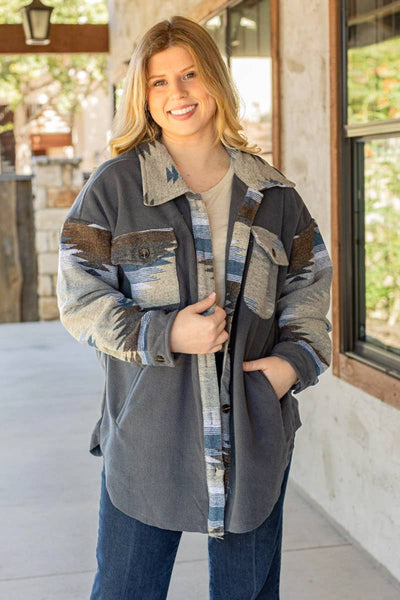 AZTEC PRINT  JACKET GREY