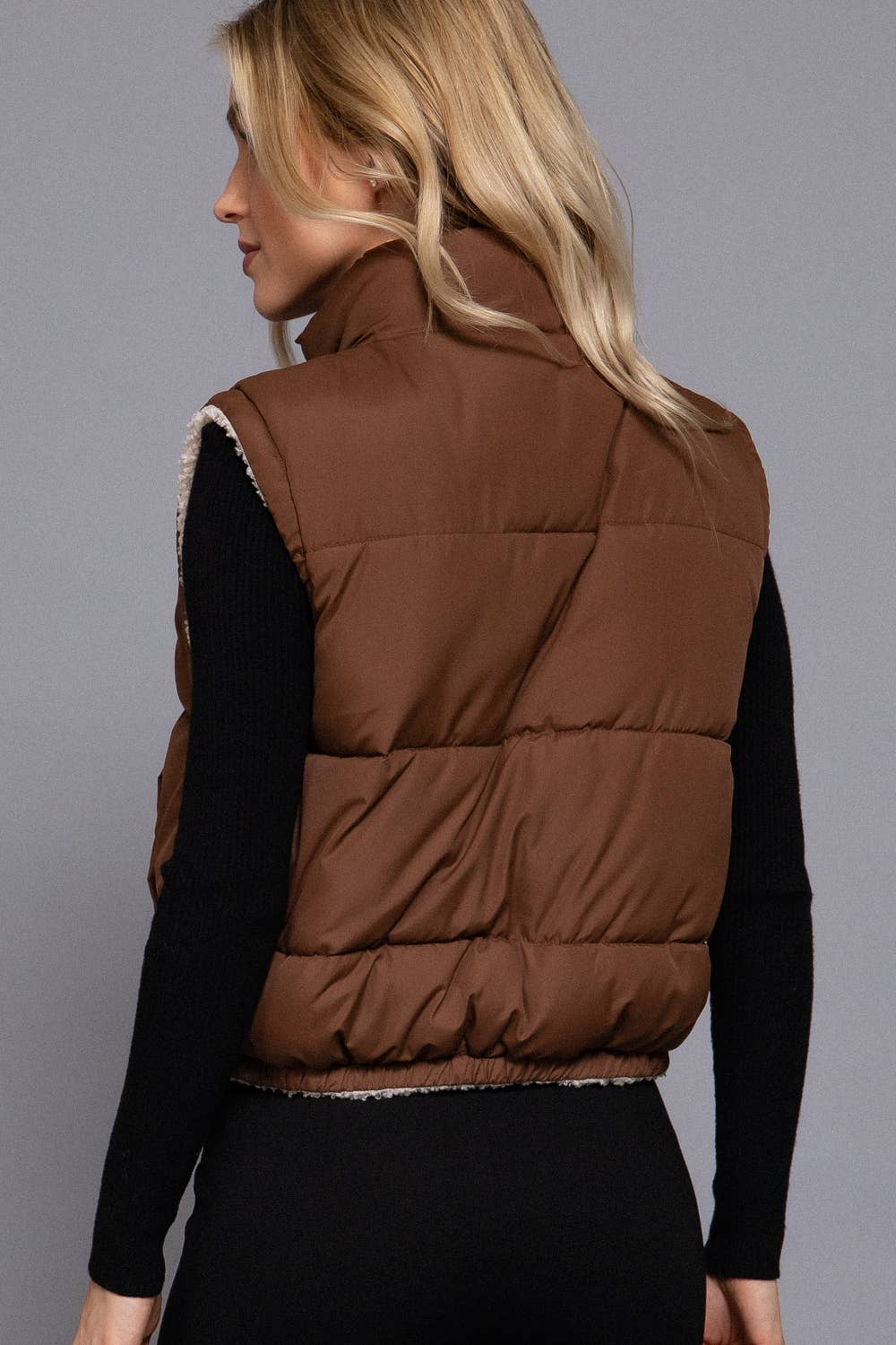 Reversible Fur Padding Vest: BRN-brown