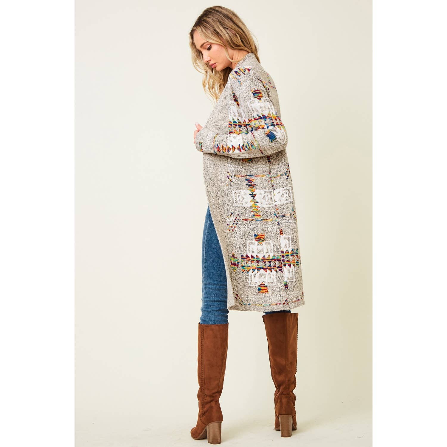 Print Long Sleeve Open Front Cardigan: