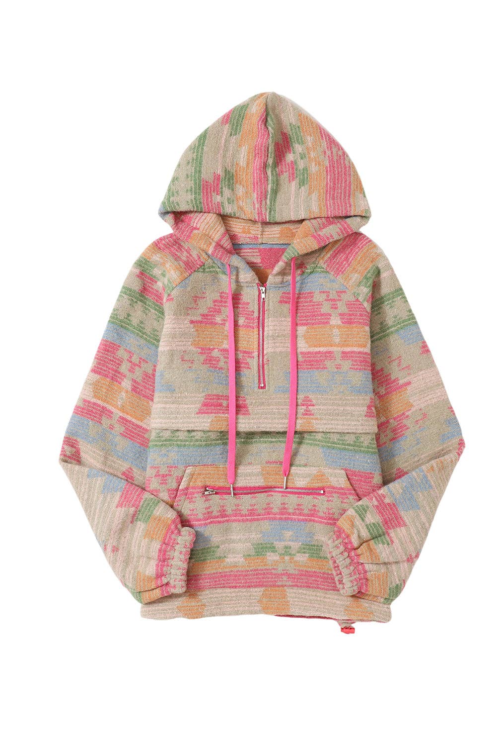 Aztec Quarter Zip Pocketed Hoodie: Multicolor